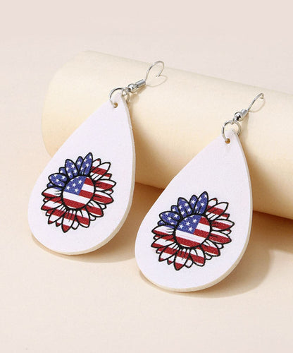 White and Red Polystyrene Stars and Stripes Sunflower Drop Earrings, drop earrings for women, front view