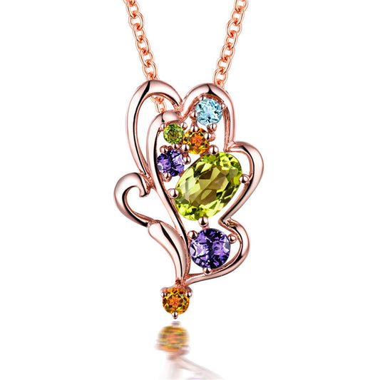 Green Crystal and Cubic Zirconia Leaf Pendant Necklace, pendant necklace for women, dainty minimalist design, front view