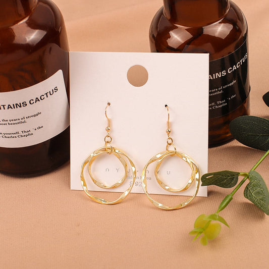 18K Gold-Plated Stacked Twist Hoop Drop Earrings, gold drop earrings for women, dainty minimalist design, front view