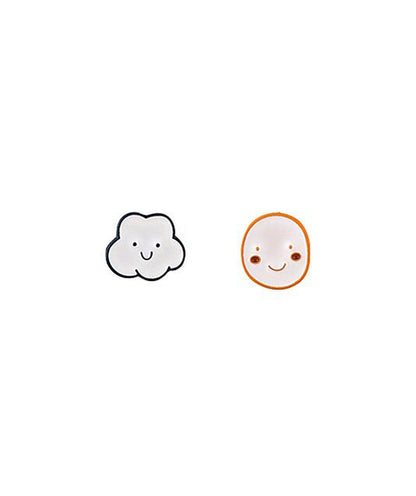 White Oil Drip and Silver-Plated Cloud Asymmetrical Stud Earrings, silver stud earrings for women, everyday style, front view