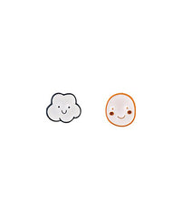 White Oil Drip & Silver-Plated Cloud Asymmetrical Stud Earrings