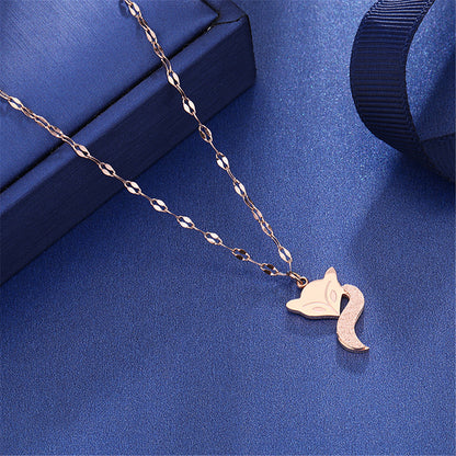 18K Rose Gold-Plated Fox Pendant Necklace, rose gold pendant necklace for women, dainty minimalist design, detail close-up