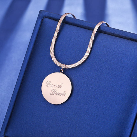 18K Rose Gold-Plated 'Good Luck' Snake-Chain Pendant Necklace, rose gold pendant necklace for women, front view