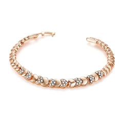 cubic zirconia & 18k Rose Gold-Plated Heart Link Bracelet - streetregion