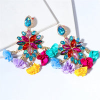 Aqua Crystal & Cubic Zirconia Floral Tassel Marquise Drop Earrings