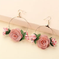 Pink Lace & Goldtone Rose Drop Earrings