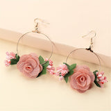 Pink Lace & Goldtone Rose Drop Earrings