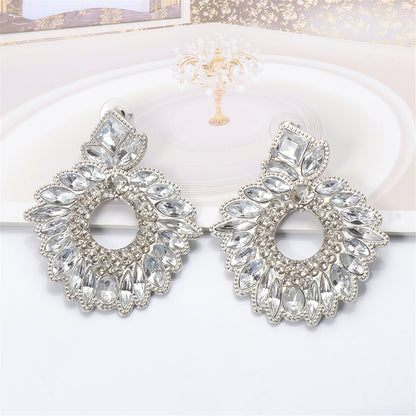 Crystal and Cubic Zirconia Silver-Plated Geometric Drop Earrings, silver drop earrings for women, detail close-up