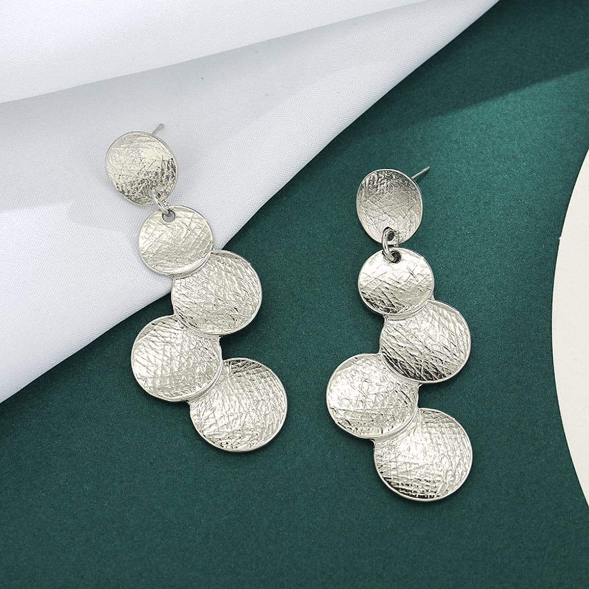 Silver-Plated Coin Cluster Drop Earrings, silver drop earrings for women, vintage-inspired design, side view