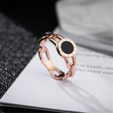 Black Shell & 18k Rose Gold-Plated Link Roman Numeral Ring