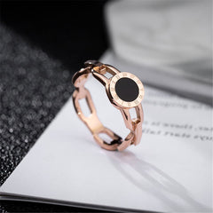 Black Shell & 18K Rose Gold-Plated Link Roman Numeral Ring