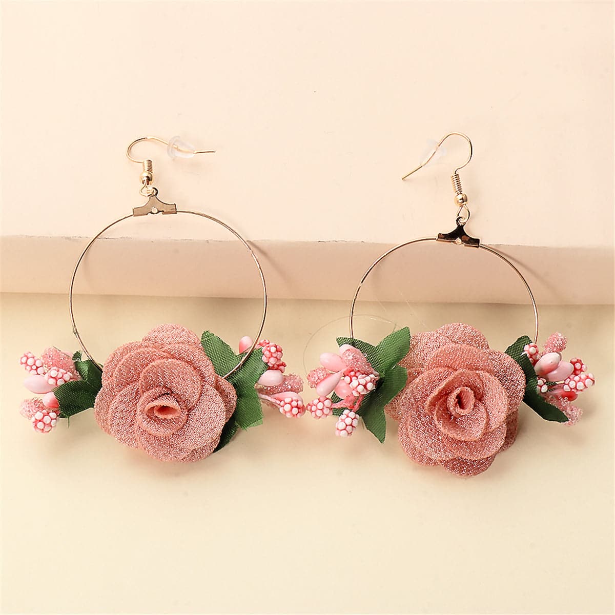 Pink Lace & Resin 18K Gold-Plated Rose Drop Earrings