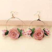 Pink Lace & Goldtone Rose Drop Earrings