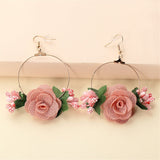Pink Lace & Goldtone Rose Drop Earrings