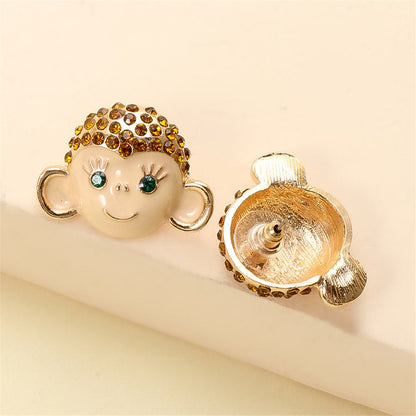Cubic Zirconia and Enamel 18K Gold-Plated Monkey Stud Earrings, gold stud earrings for women, detail close-up