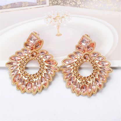 Champagne Crystal and Cubic Zirconia Geometric Drop Earrings, drop earrings for women, everyday style, detail close-up