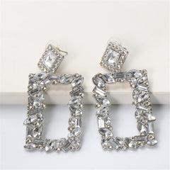 White Crystal & Cubic Zirconia Open Rectangle Drop Earrings
