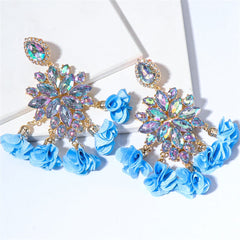 Blue Crystal & Cubic Zirconia Floral Tassel Drop Earrings
