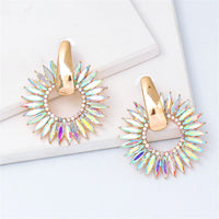 Light Colored Cubic Zirconia & Goldtone Sunflower Dangle Earring
