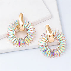 Light Colored Crystal & Cubic Zirconia 18K Gold-Plated Sunflower Dangle Earring