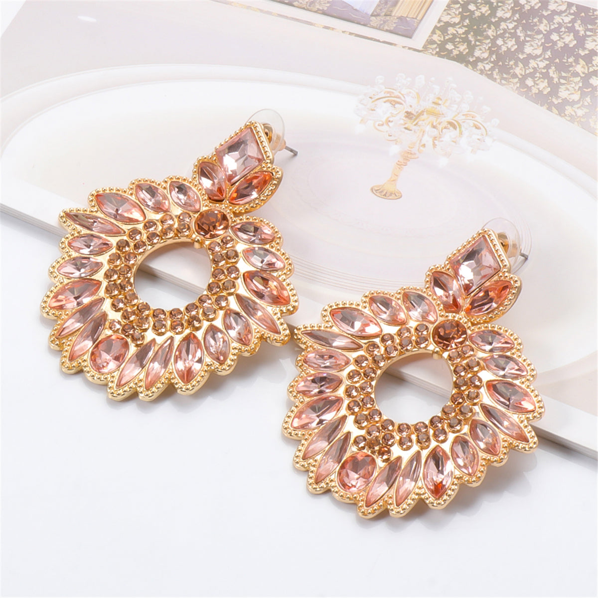 Champagne Crystal and Cubic Zirconia Geometric Drop Earrings, drop earrings for women, everyday style, lifestyle look