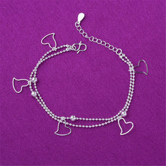 Silver-Plated Open Heart Layered Anklet