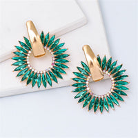 Green Cubic Zirconia & Goldtone Sunflower Dangle Earring
