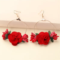 Red Lace & Goldtone Flower Drop Earrings