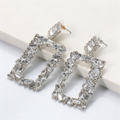 White Crystal & Cubic Zirconia Open Rectangle Drop Earrings