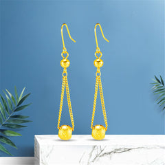 24K Gold-Plated Round Bead Drop Earrings