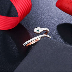 cubic zirconia & 18k Rose Gold-Plated Snake Ring - streetregion