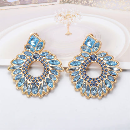 Blue Crystal and Cubic Zirconia Geometric Drop Earrings, drop earrings for women, botanical inspired, detail close-up
