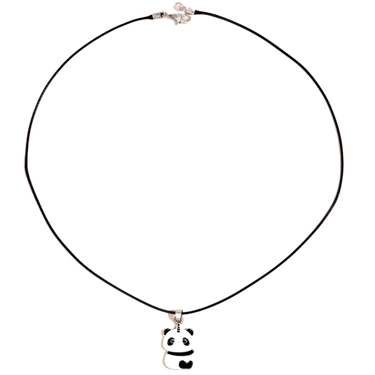 Black & Silver-Plated Panda Pendant Necklace