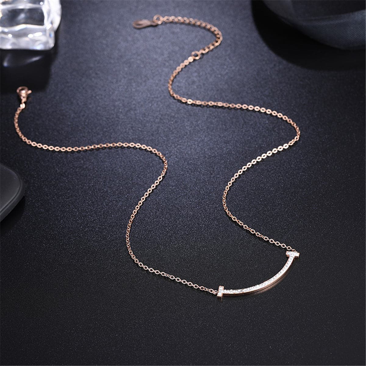 Cubic Zirconia & 18K Rose Gold-Plated Bar Necklace