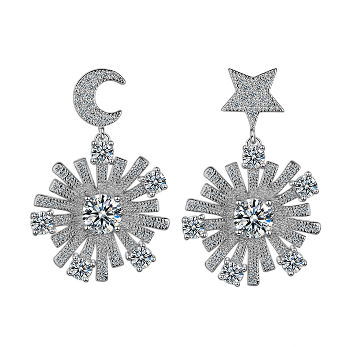 cubic zirconia & Silver-Plated Star Under Moon Drop Earrings - streetregion