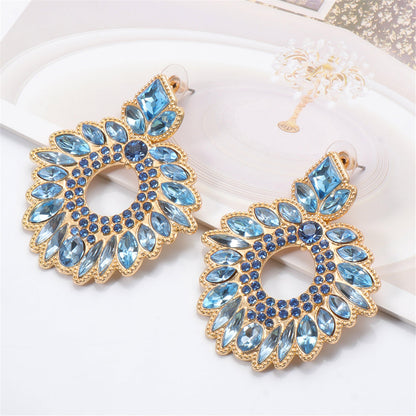 Blue Crystal and Cubic Zirconia Geometric Drop Earrings, drop earrings for women, botanical inspired, lifestyle look