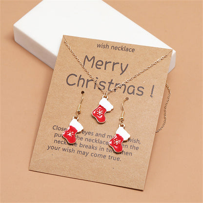 Red Enamel and 18K Gold-Plated Boots Pendant Necklace Set, gold drop earrings for women, detail close-up