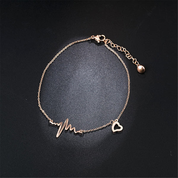 18k Rose Gold-Plated Electrocardiogram & Heart Anklet