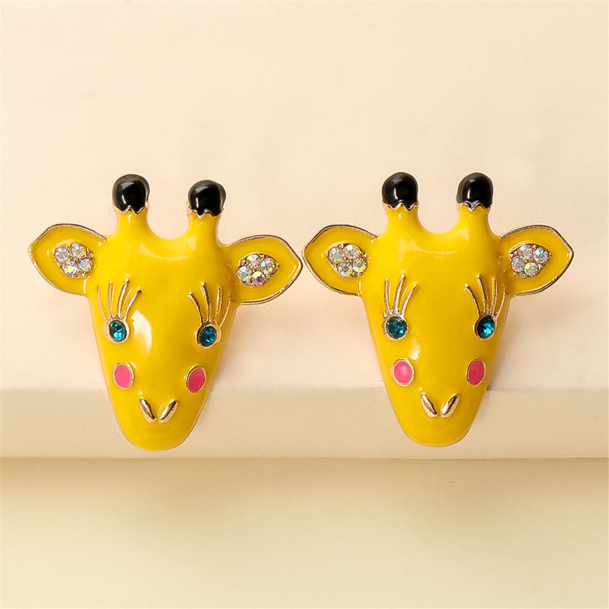 Yellow Enamel & Cubic Zirconia 18K Gold-Plated Giraffe Stud Earrings