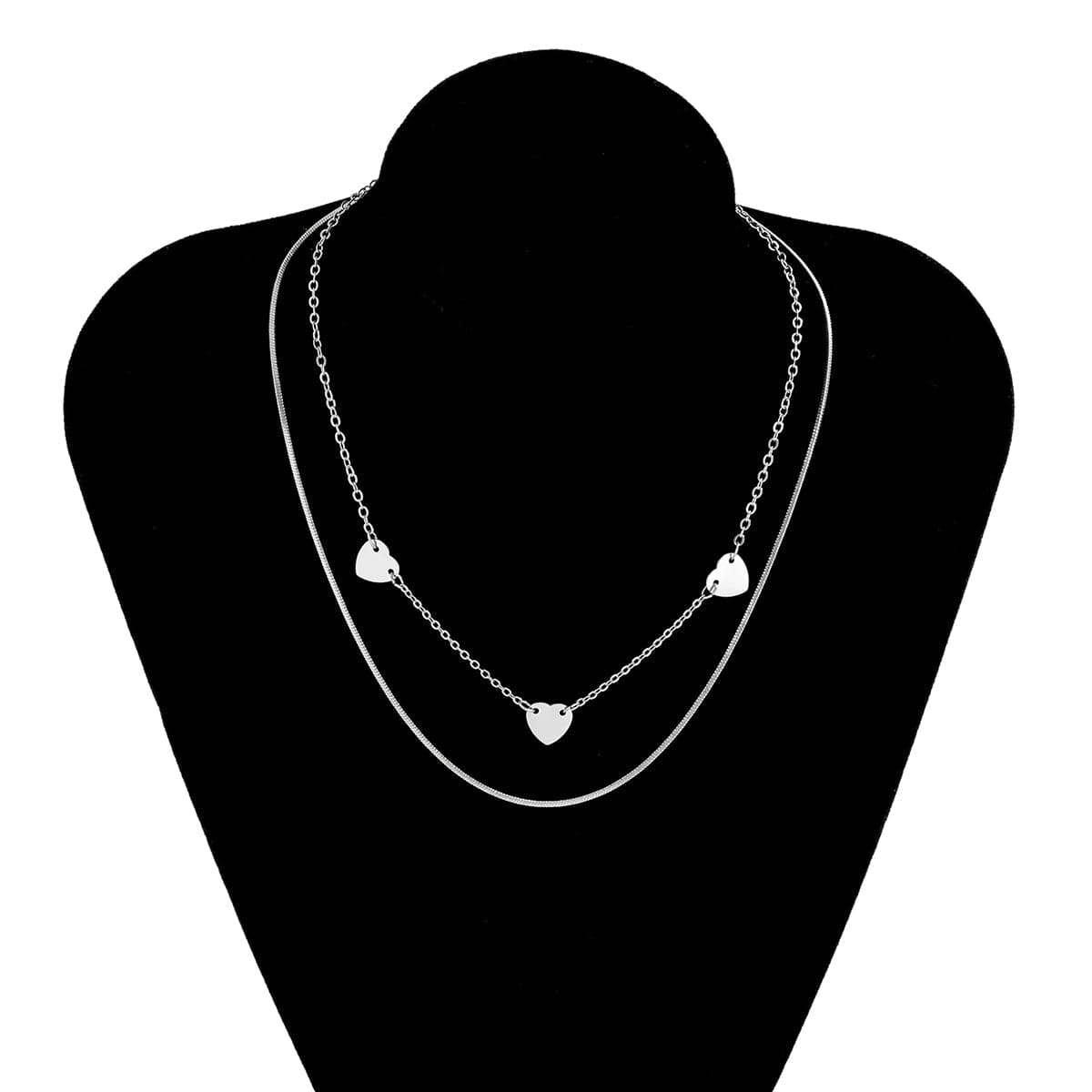 Silver-Plated Heart Sequin Necklace Set
