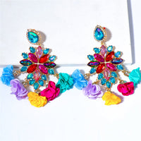 Aqua Crystal & Cubic Zirconia Floral Tassel Marquise Drop Earrings