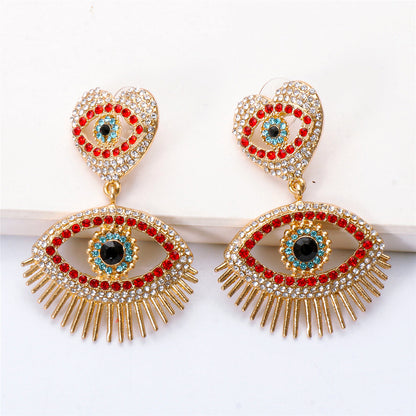 Red Cubic Zirconia and 18K Gold-Plated Evil Eye Drop Earrings, gold drop earrings for women, side view