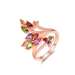Jewel-Tone Cubic Zirconia & 18k Rose Gold-Plated Statement Ring - streetregion