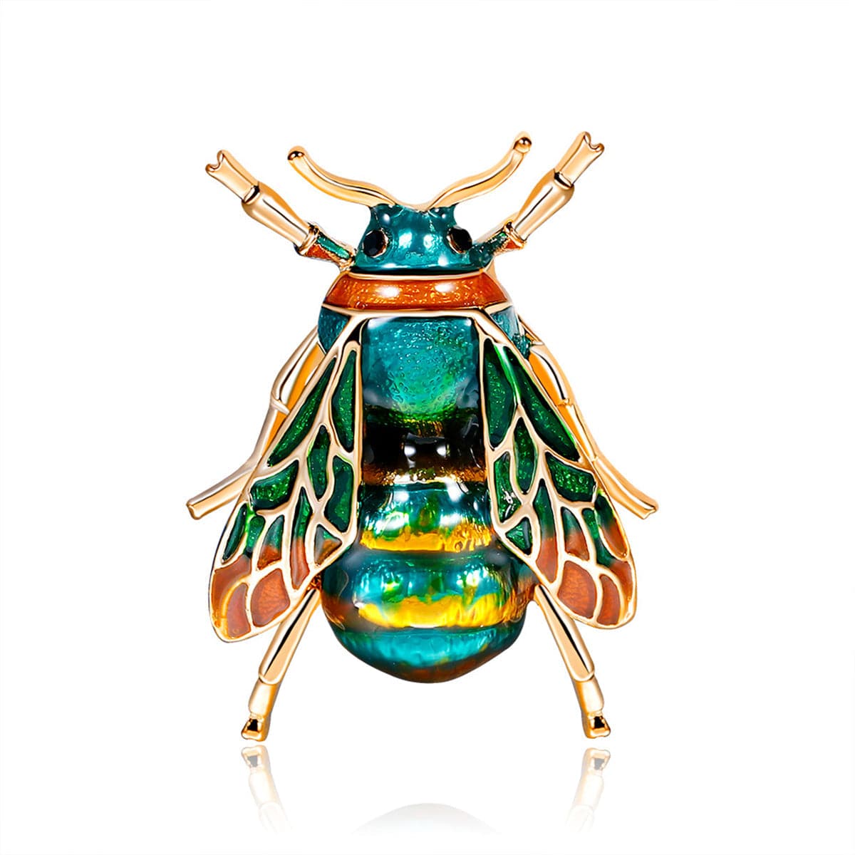 Green Enamel & 18K Gold-Plated Beetle Brooch
