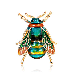 Green Enamel & 18K Gold-Plated Beetle Brooch