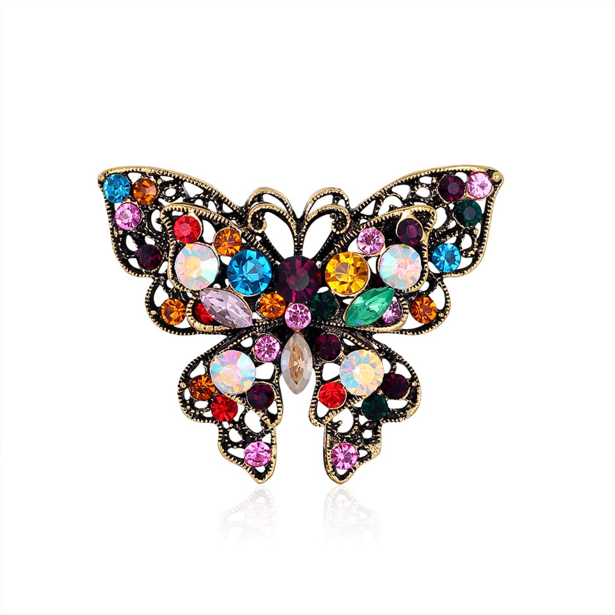 Blue Multicolor Crystal & Cubic Zirconia Butterfly Brooch