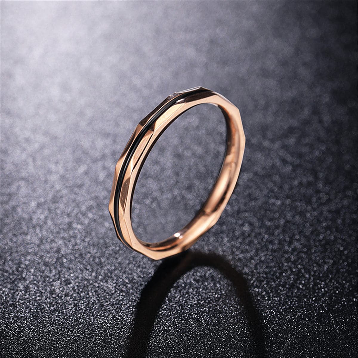 18K Rose Gold-Plated Enamel-Stripe Band Ring