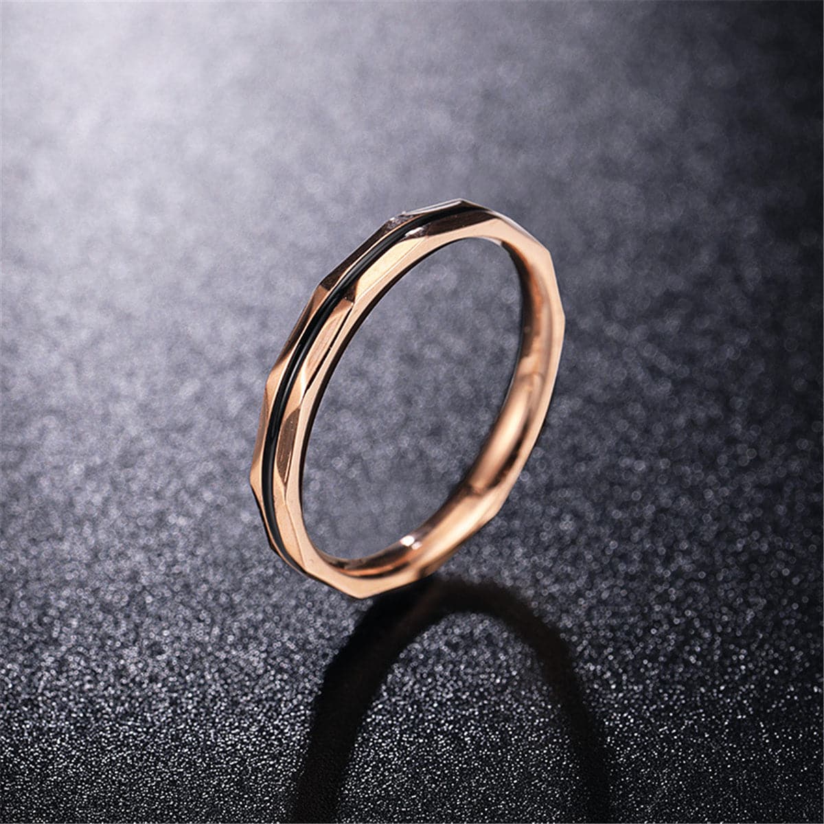 18K Rose Gold-Plated Enamel-Stripe Band Ring, rose gold statement rings for women, everyday style, side view