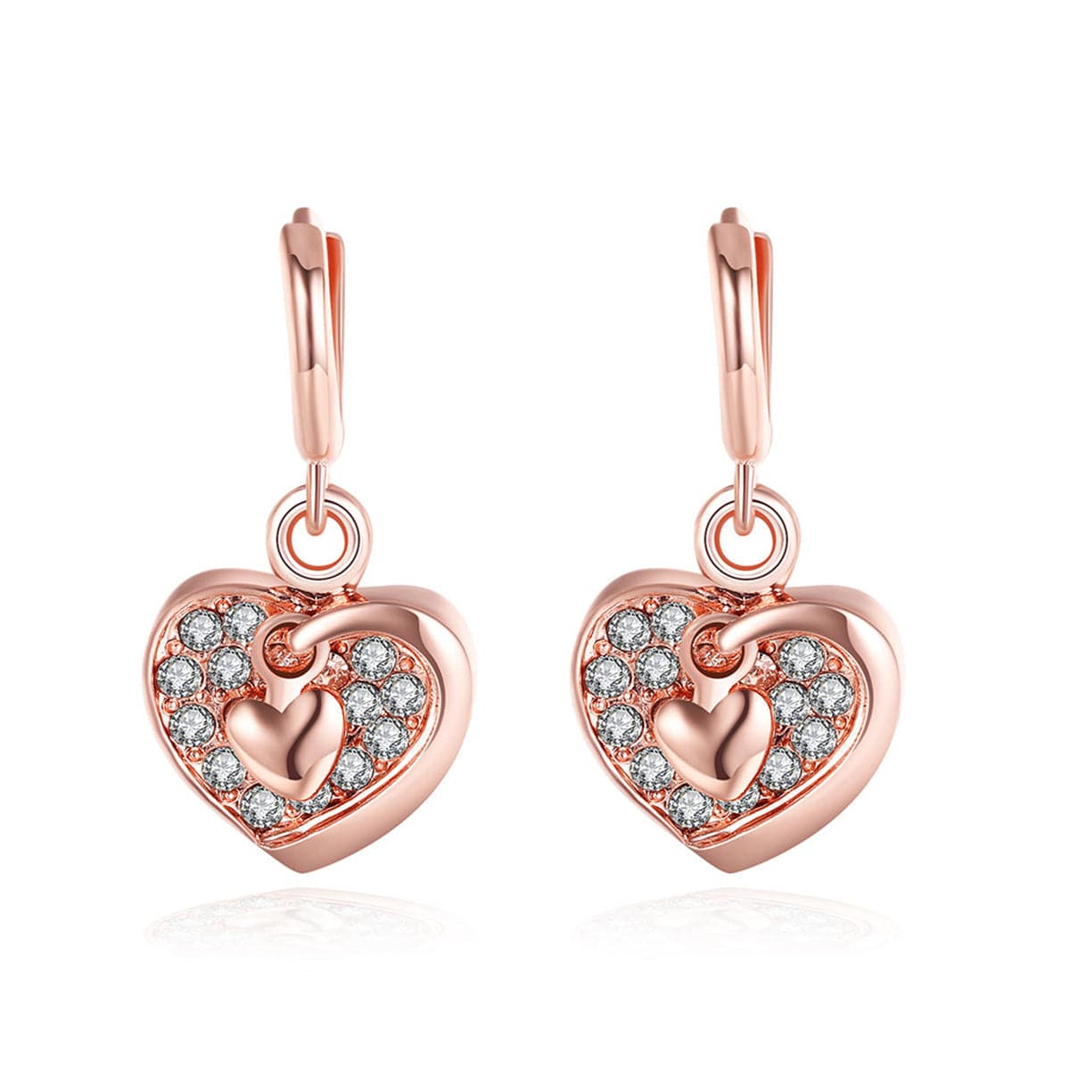 Cubic Zirconia & Rose Goldtone Heart Dangle Earrings - streetregion