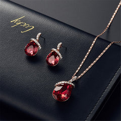 Red & 18K Gold-Plated Pear Pendant Necklace & Drop Earrings